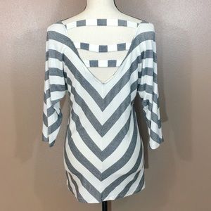 WHBM Chevron Metallic Striped V-Neck Top